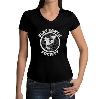 Flat Earth Society Funny Conspiracy Theory Earther Gift Women V-Neck T-Shirt - Seseable