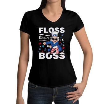 Floss Like A Boss Uncle Sam 4Th Of July Kids Boys Girls Men Women V-Neck T-Shirt | Mazezy