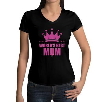 For Mum Worlds Best Mum Birthday Gifts For Mum Gifts Women V-Neck T-Shirt - Seseable