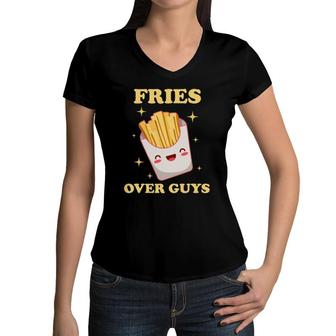 Fries Before Guys Funny Valentines Girl Single Awareness Day Women V-Neck T-Shirt | Mazezy