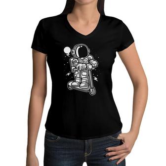 Funny Astronaut Scooter Space Galaxy Gift For Adults Kids Women V-Neck T-Shirt | Mazezy