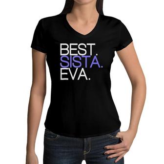 Funny Best Sista Sister Ever Girls Birthday Gift Women V-Neck T-Shirt | Mazezy
