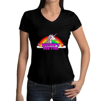 Funny Death Metal Unicorn Rainbow Gift Fantasy Women V-Neck T-Shirt - Seseable
