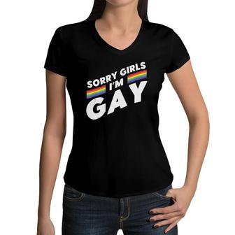 Funny Sorry Girls I'm Gay Gender Equality Advocate Gay Tank Top Women V-Neck T-Shirt | Mazezy