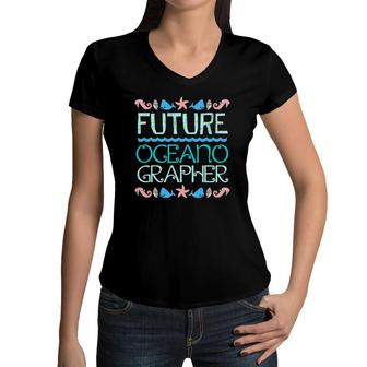 Future Oceanographer Kid's Career Marine Biologist Women V-Neck T-Shirt | Mazezy