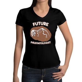 Future Paleontologist Gifts For Kids Dino Lovers Fossils Women V-Neck T-Shirt | Mazezy