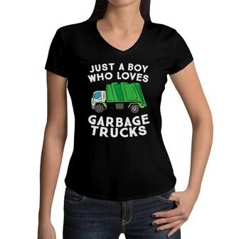 Garbage Truck Just A Boy Who Loves Garbage Trucks Premium Women V-Neck T-Shirt | Mazezy