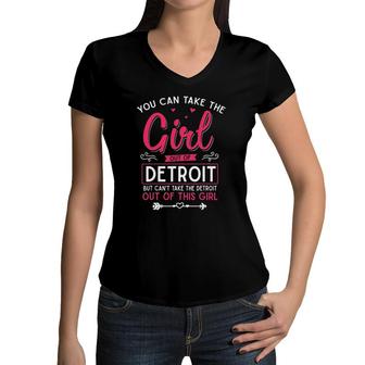 Girl Out Of Detroit Mi Michigan Funny Home Roots Women V-Neck T-Shirt | Mazezy