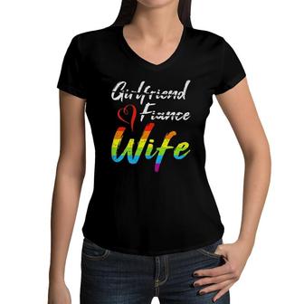 Girlfriend Fiance Wife Wedding Anniversary Lgbtq Community Women V-Neck T-Shirt | Mazezy