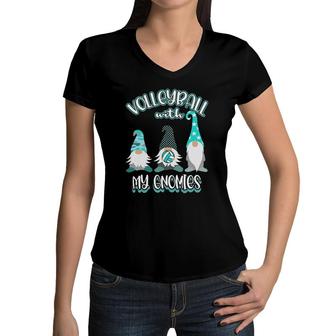Girls Volleyball Gnomes Great Teenage Player Practice Women V-Neck T-Shirt | Mazezy