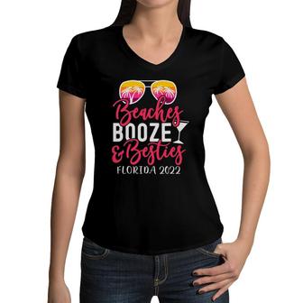 Girls Weekend Trip Florida 2022 Beaches Booze & Besties Women V-Neck T-Shirt | Mazezy