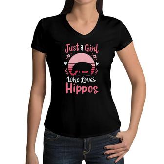 Hippo Hippopotamus Just A Girl Who Loves Hippos Women V-Neck T-Shirt | Mazezy