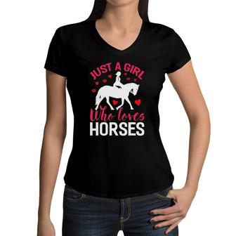 Horse Girl Just A Girl Who Love Horses Women V-Neck T-Shirt | Mazezy