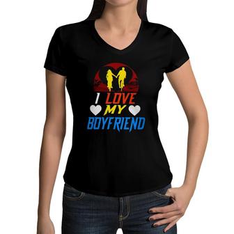 I Love My Boyfriend Version Women V-Neck T-Shirt | Mazezy