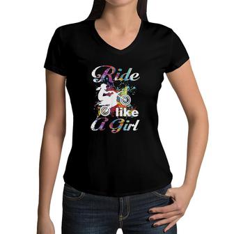 I Ride Like A Girl Dirt Bike Women V-Neck T-Shirt | Mazezy