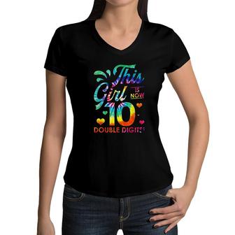 Its My 10th Birthday This Girl Is Now 10 Years Old Women V-Neck T-Shirt - Seseable