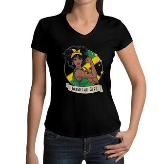 Jamaican Black Jamaica Afro Girl Pride Women V-Neck T-Shirt | Mazezy
