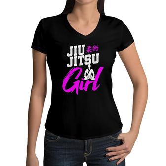 Jiu Jitsu Girl Brazilian Martial Art Women V-Neck T-Shirt | Mazezy