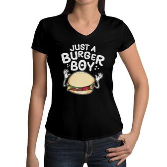 Just A Burger Boy, Hamburger Women And Cheeseburger Men Women V-Neck T-Shirt
