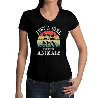 Just A Girl Who Loves Animals Women V-Neck T-Shirt | Mazezy