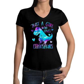 Just A Girl Who Loves Dinosaurs Galaxy Space Cute Teen Girls Pullover Women V-Neck T-Shirt | Mazezy