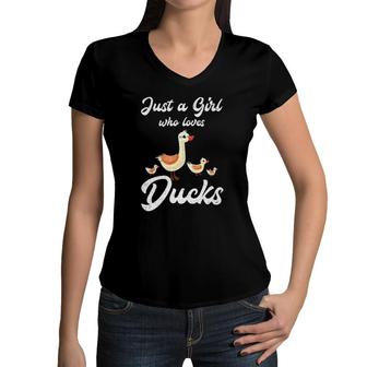 Just A Girl Who Loves Ducks Cute Animal Bird Goose Women V-Neck T-Shirt | Mazezy