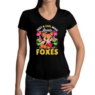 Just A Girl Who Loves Foxes Kid Teen Girls Funny Red Fox Women V-Neck T-Shirt | Mazezy