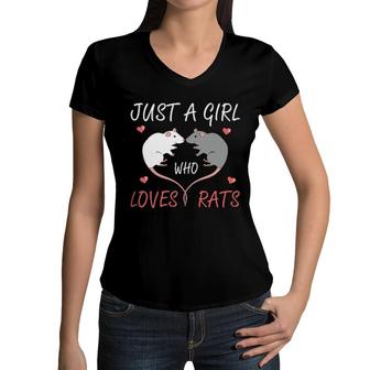Just A Girl Who Loves Rats Owner Heart Shape Rat Women V-Neck T-Shirt | Mazezy