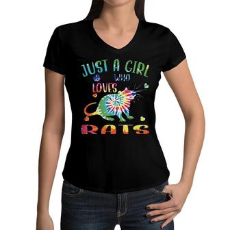 Just A Girl Who Loves Rats Tie Dye Cute Rat Women V-Neck T-Shirt | Mazezy