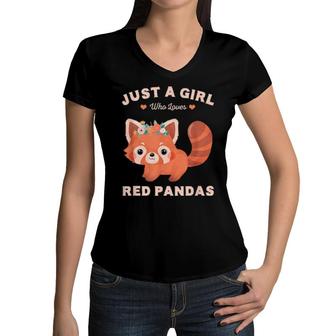 Just A Girl Who Loves Red Pandas Cute Animal For Girls Women V-Neck T-Shirt | Mazezy