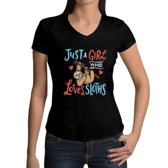 Just A Girl Who Loves Sloths Funny Sloth Women V-Neck T-Shirt | Mazezy