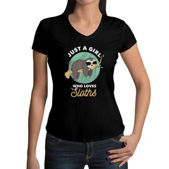 Just A Girl Who Loves Sloths Sloth Lover Women V-Neck T-Shirt | Mazezy