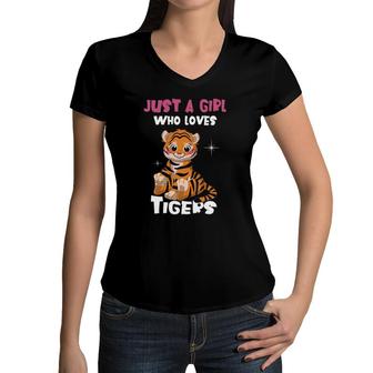 Just A Girl Who Loves Tigers I Tiger Girl Women V-Neck T-Shirt | Mazezy