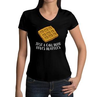 Just A Girl Who Loves Waffles Women V-Neck T-Shirt | Mazezy