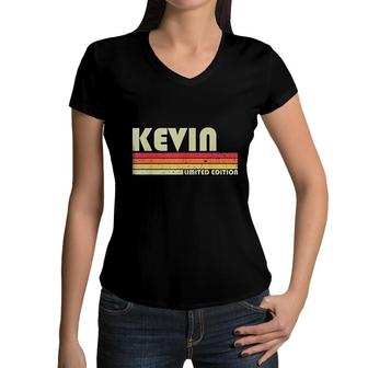Kevin Name Personalized Retro Vintage 80s 90s Birthday Women V-Neck T-Shirt - Seseable