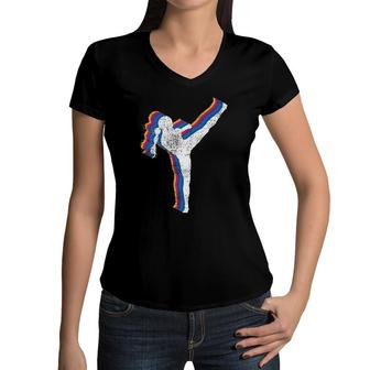 Kickboxing Girl Vintage Kickboxer Gift Women V-Neck T-Shirt | Mazezy