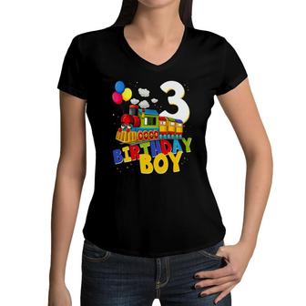 Kids 3Rd Birthday Train Boys Girls 3 Years Old I'm Three Gift Women V-Neck T-Shirt | Mazezy