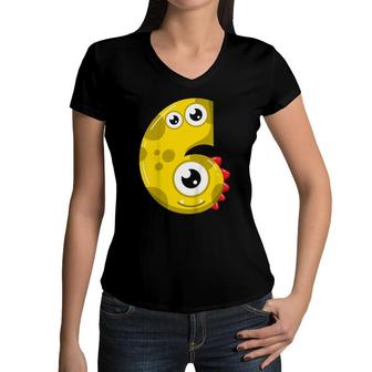 Kids 6Th Birthday Monsters Tee 6 Years Old Little Monster Gift Women V-Neck T-Shirt | Mazezy