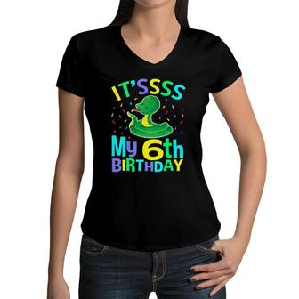 Kids 6Th Birthday Snake For 6 Years Old Boys Gifts I'm Six Women V-Neck T-Shirt | Mazezy