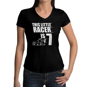 Kids 7Th Birthday Boys Race Car Racing 7 Years Old Women V-Neck T-Shirt | Mazezy