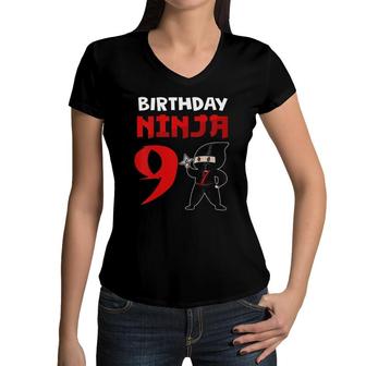 Kids 9Th Birthday Ninja I Funny 9 Years Old Ninja Costume Women V-Neck T-Shirt | Mazezy