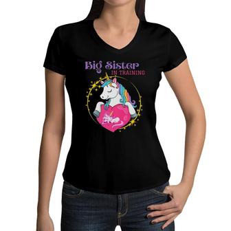 Kids Big Sister In Training Unicorn Heart Women V-Neck T-Shirt | Mazezy