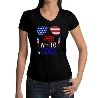 Kids Boys Kids 4Th Of July Red White And Cool Sunglasses Girls Women V-Neck T-Shirt | Mazezy