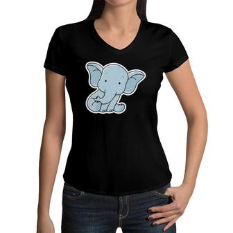 Kids Cute Elephant Baby Animals Women V-Neck T-Shirt | Mazezy