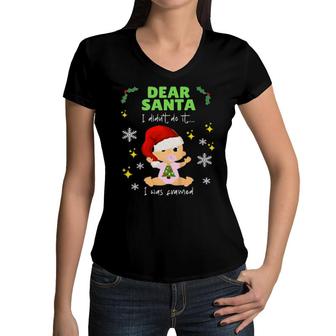 Kids Dear Santa My Baby Sister Did It I Was Framed Kid Women V-Neck T-Shirt | Mazezy