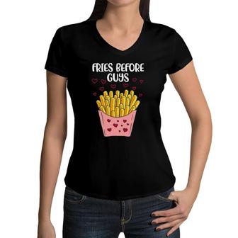 Kids Fries Before Guys Toddler Baby Fries Before Guys Women V-Neck T-Shirt | Mazezy