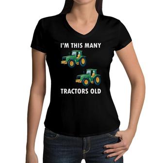 Kids I'm This Many Tractors Old 2 Years Old 2Nd Birthday Women V-Neck T-Shirt | Mazezy