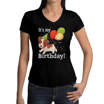 Kids It's My 8Th Birthday Dog Lover Theme 8 Years Old Puppy Party Women V-Neck T-Shirt | Mazezy