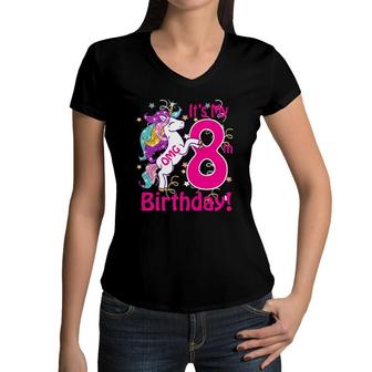 Kids Omg It's My 8Th Birthday Girls Unicorn 8 Years Old Outfit Women V-Neck T-Shirt | Mazezy