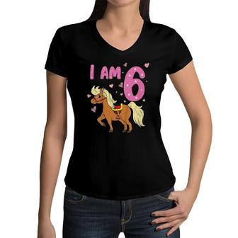 Kids Pony Girl 6Th Birthday Horse 6 Years Old Girls Pony Birthday Women V-Neck T-Shirt | Mazezy